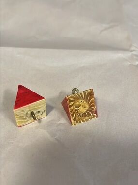 Handcrafted Red and Cream Polymer Clay Geometric Earrings